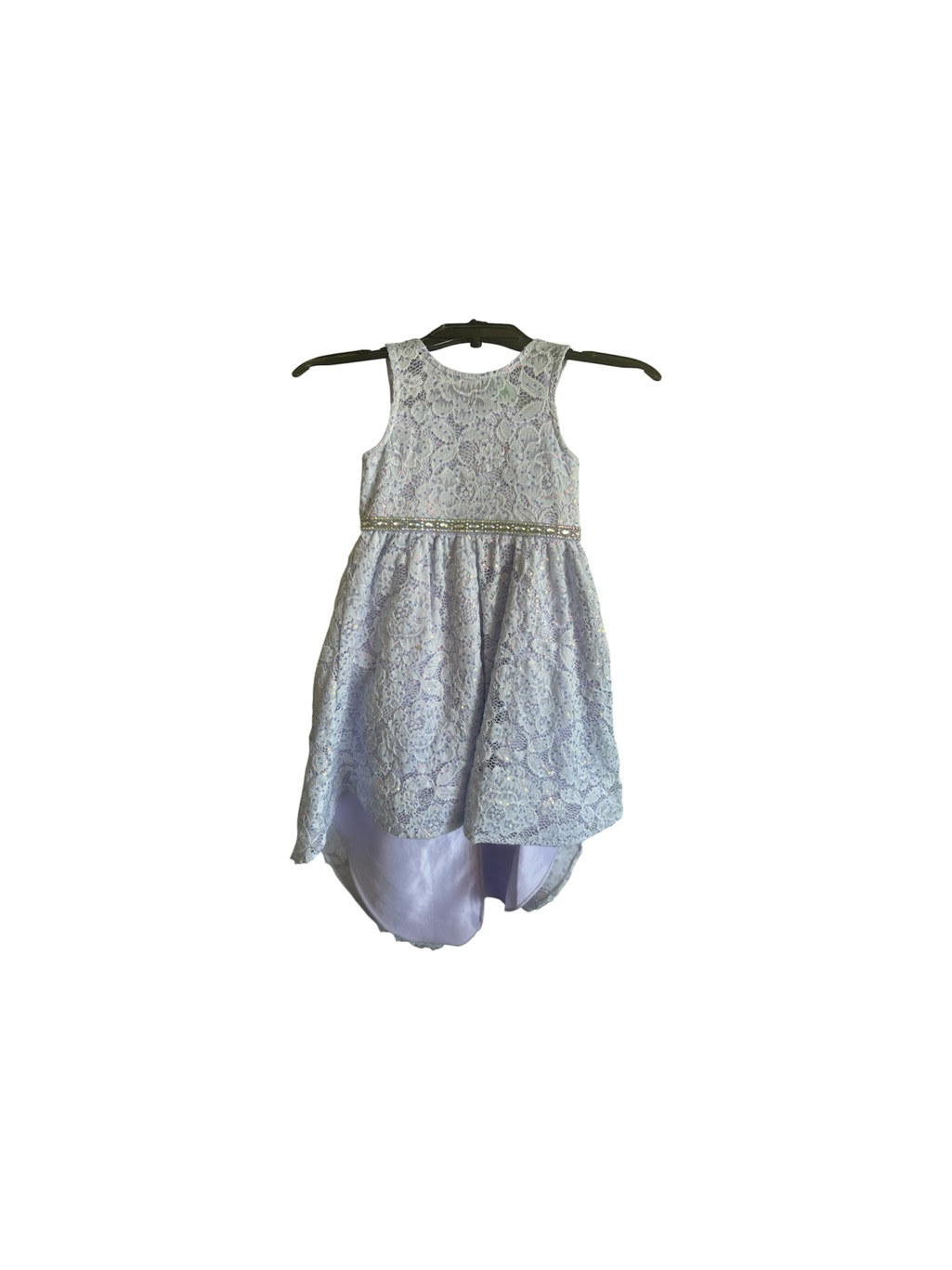 Rare Editions Lavender Lace High-Low Party Dress With Jeweled Waistband